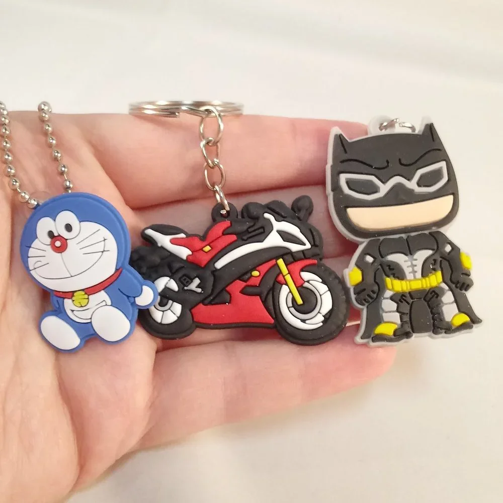 Men's Silver Chibi Doraemon Cat Robot Batman Mini Motorcross Keychain Key Ring 3